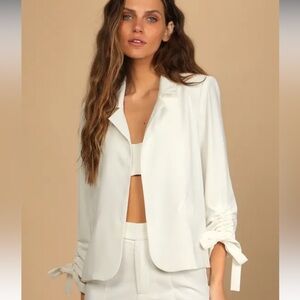 Lulus Endearing Romance Ivory Ruched Sleeve Blazer